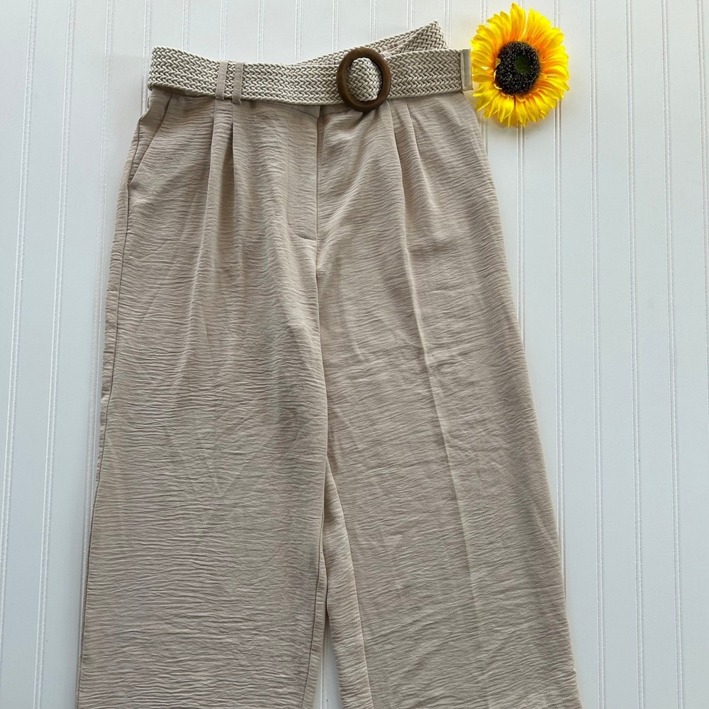 Jules & Leopold Pants Large Women Cream Excellent Linen Ribbed Belted Wide Leg - Picture 10 of 10
